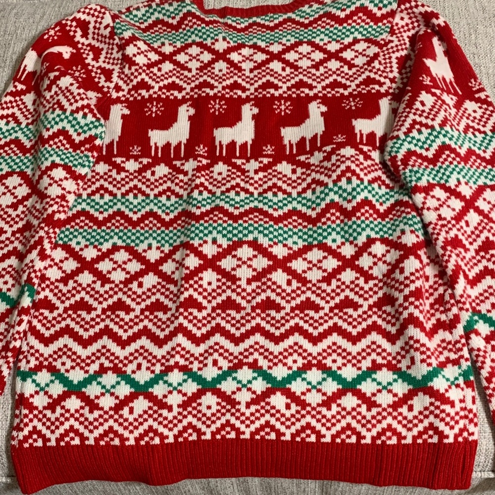 Ugly Christmas Sweater Novelty Llama Santa Fair Isle 3D Pom Pom Size Large - Picture 8 of 8